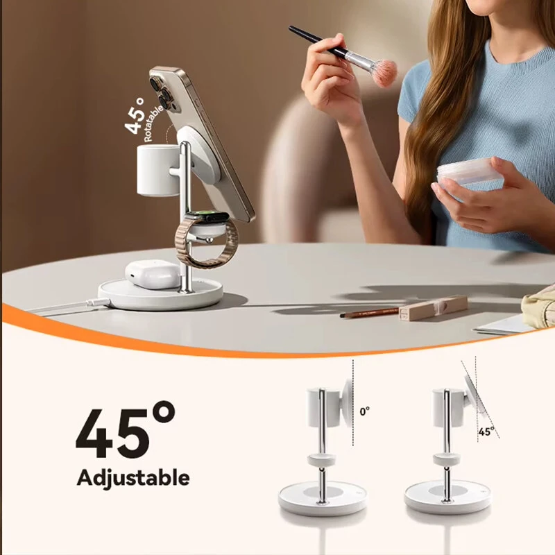 Joyroom JR-W23 Qi2 15W 4-in-1 Magnetic Wireless Charger Stand with Touch Control Night-Lamp Fast Wireless Charging Bracket for Smart Phones for iPhone 17 17 Pro 16 15 14 Pro Max 13 12 for Xiaomi 17pro for Oppo Find X9 for Airpods for Apple Watch — view 7