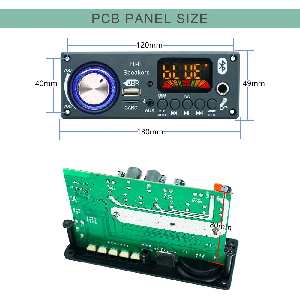 JQ-D187BT TPA3116 50W+50W+100W Audio Amplifier Board 2.1 Channel Bluetooth Decoder DC 6V-24V HiFi MP3 Player Module USB FM AUX — view 9