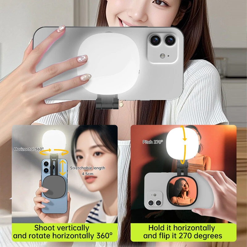 K04 Magnetic Foldable Selfie Light Rechargeable LED Fill Light for Phone with 3 Color Temperatures Adjustable 270° Flip Pocket Portable for Vlog TikTok Live Streaming Video Call — view 6