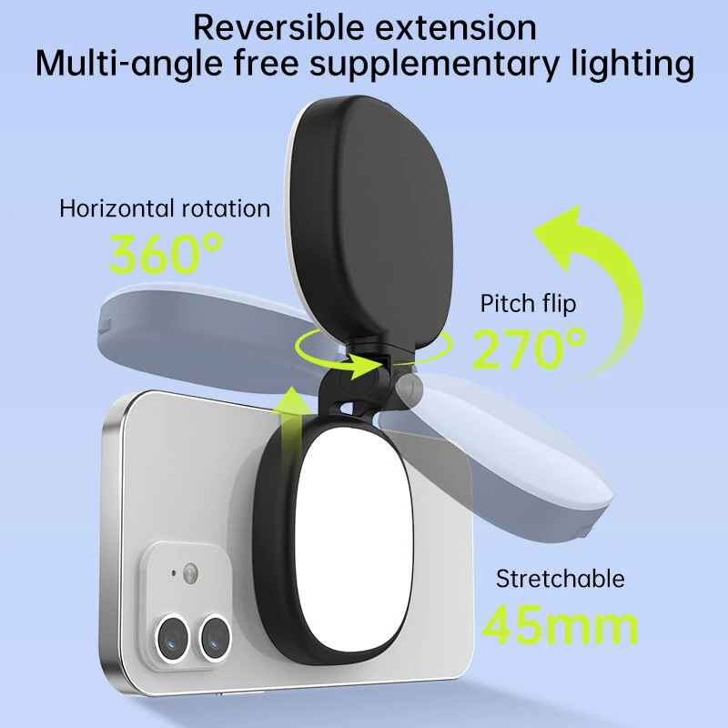 K04 Magnetic Foldable Selfie Light Rechargeable LED Fill Light for Phone with 3 Color Temperatures Adjustable 270° Flip Pocket Portable for Vlog TikTok Live Streaming Video Call — view 7