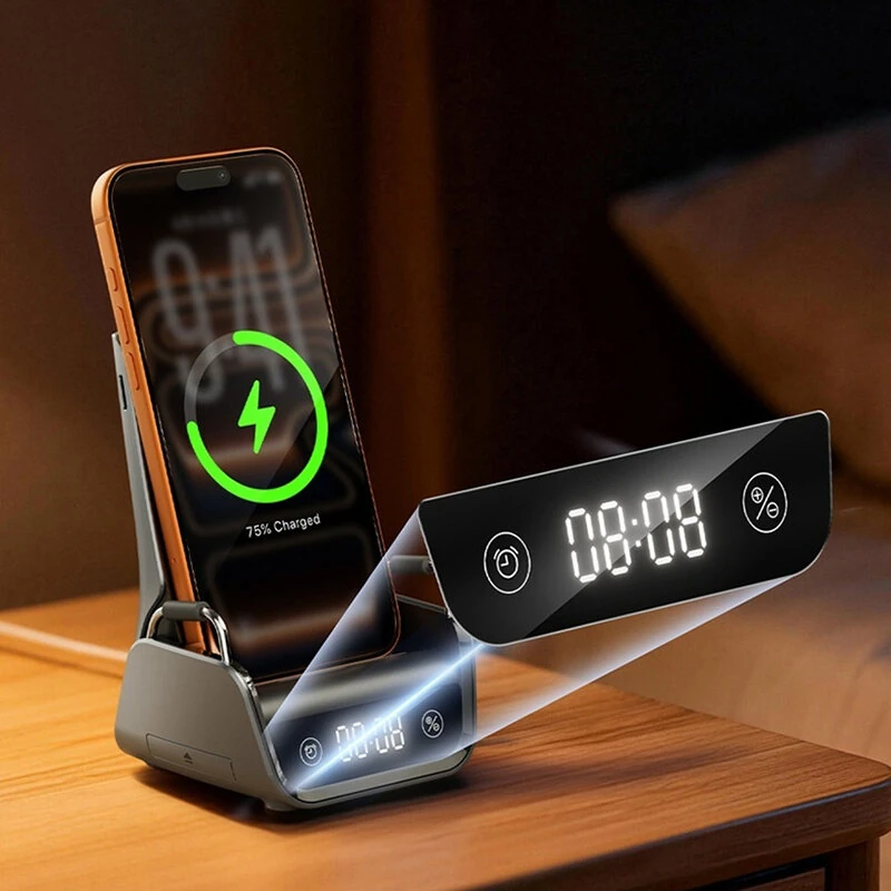 K11 15W 4-in-1 Desktop Wireless Charger with Phone Bracket & Timing Display Function Fast Wireless Charging Stand for Smart Phones for 17 17Pro 16 Pro Max 15 14 for Xiaomi 17pro for Huawei Mate XTs for OPPO for VIVO for Apple Watch for Airpods — view 6