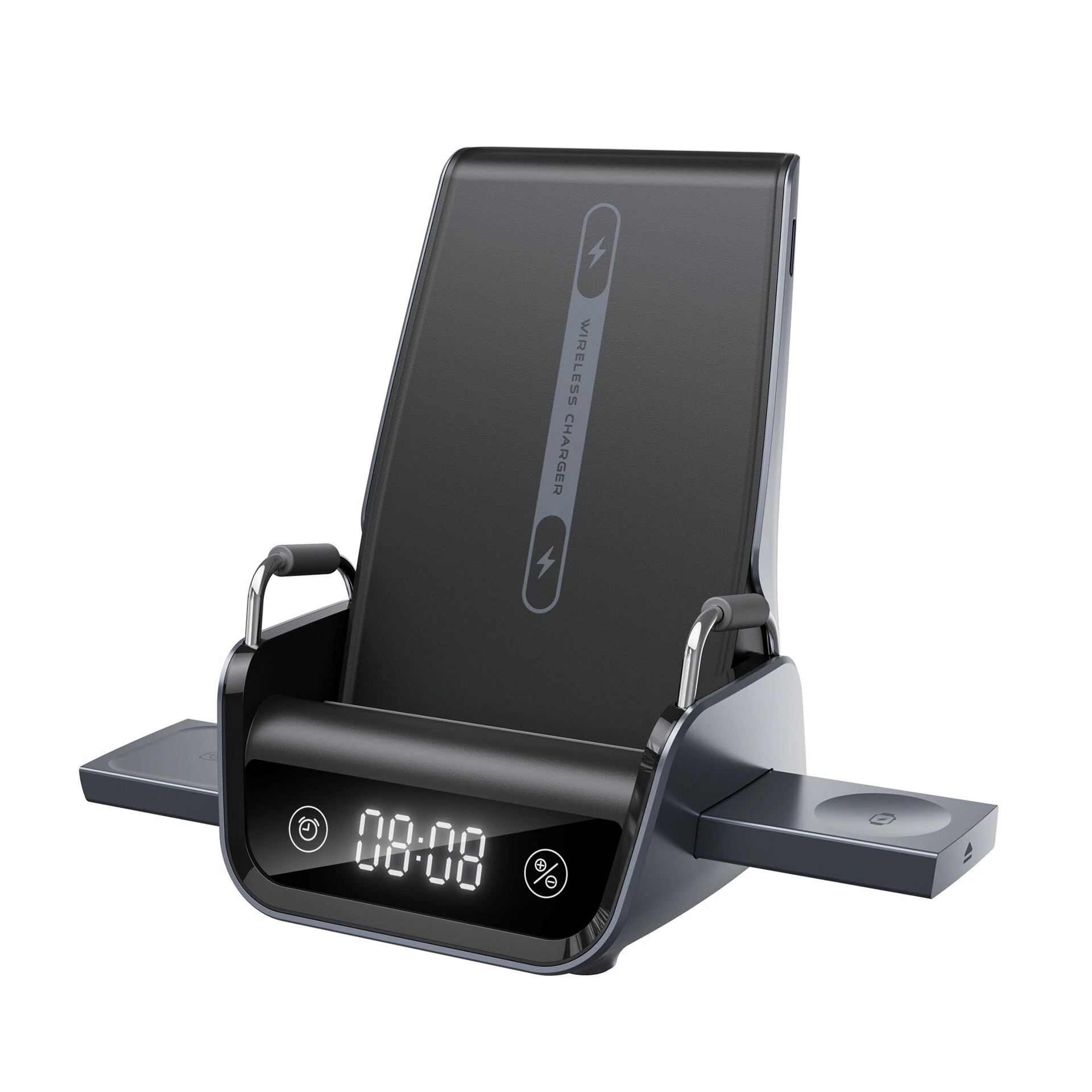 K11 15W 4-in-1 Desktop Wireless Charger with Phone Bracket & Timing Display Function Fast Wireless Charging Stand for Smart Phones for 17 17Pro 16 Pro Max 15 14 for Xiaomi 17pro for Huawei Mate XTs for OPPO for VIVO for Apple Watch for Airpods — view 7