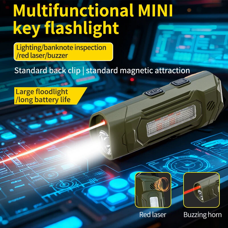K220 Mini Keychain Flashlight with UV Violet Light Buzzing Horn USB-C Charging Waterproof Design Magnetic Attraction Portable Tactical Torch 32g Lightweight — view 3