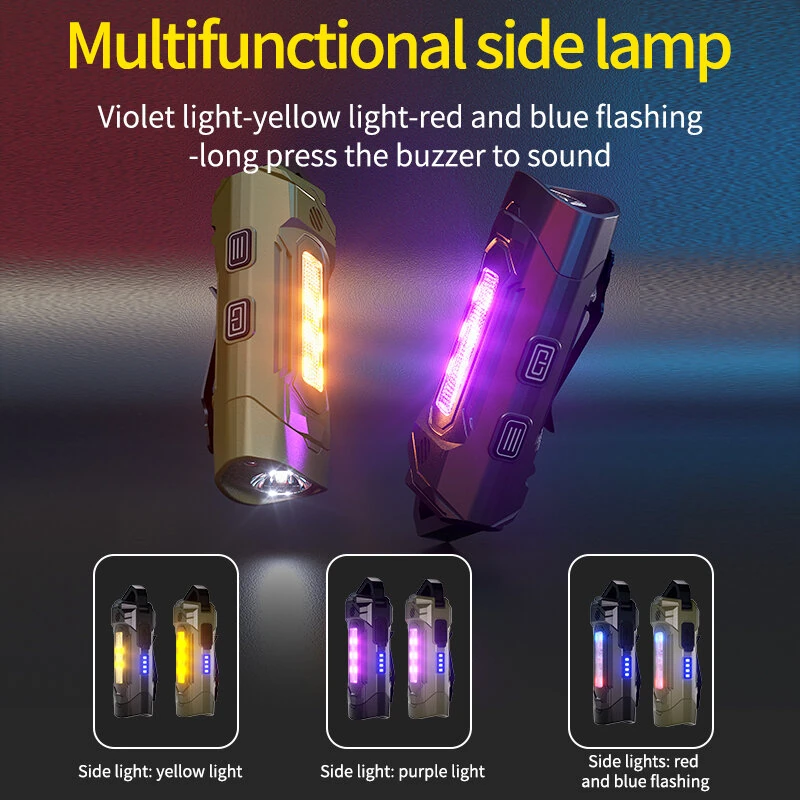 K220 Mini Keychain Flashlight with UV Violet Light Buzzing Horn USB-C Charging Waterproof Design Magnetic Attraction Portable Tactical Torch 32g Lightweight — view 4