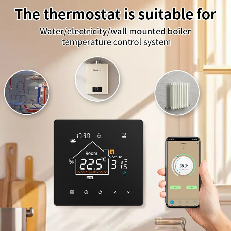 K7 Tuya Smart WiFi Thermostat with LCD Touch Screen for Electric/Water Heating Weekly Programmable Child Lock Voice Control with Alexa Google Home — view 4