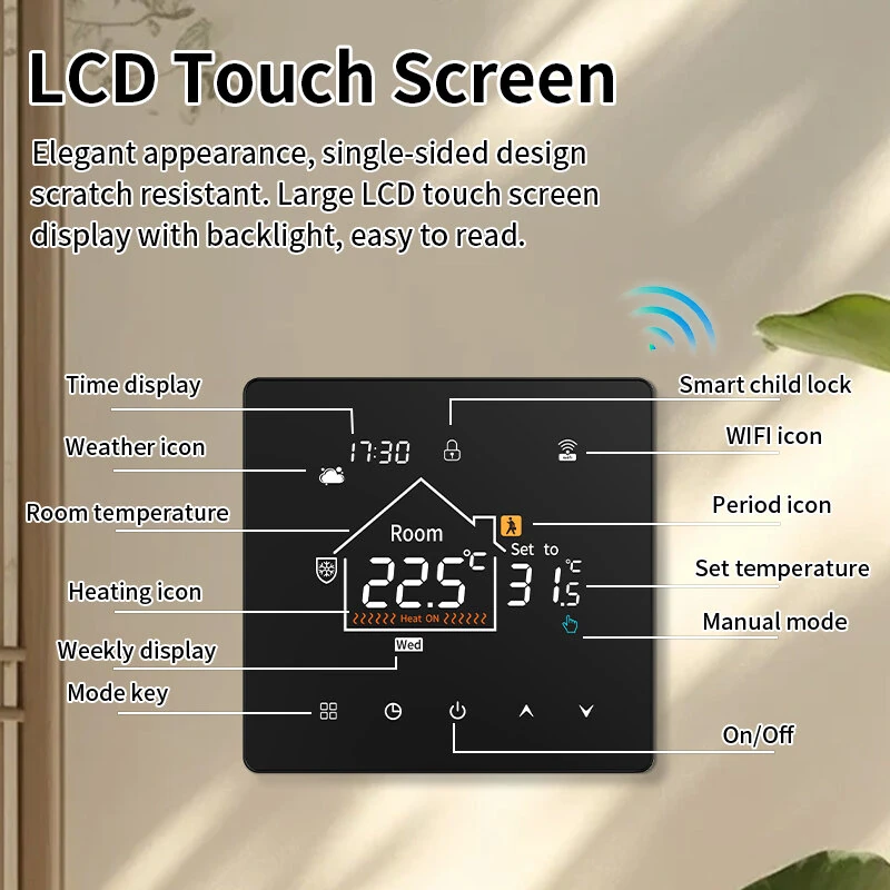 K7 Tuya Smart WiFi Thermostat with LCD Touch Screen for Electric/Water Heating Weekly Programmable Child Lock Voice Control with Alexa Google Home — view 7