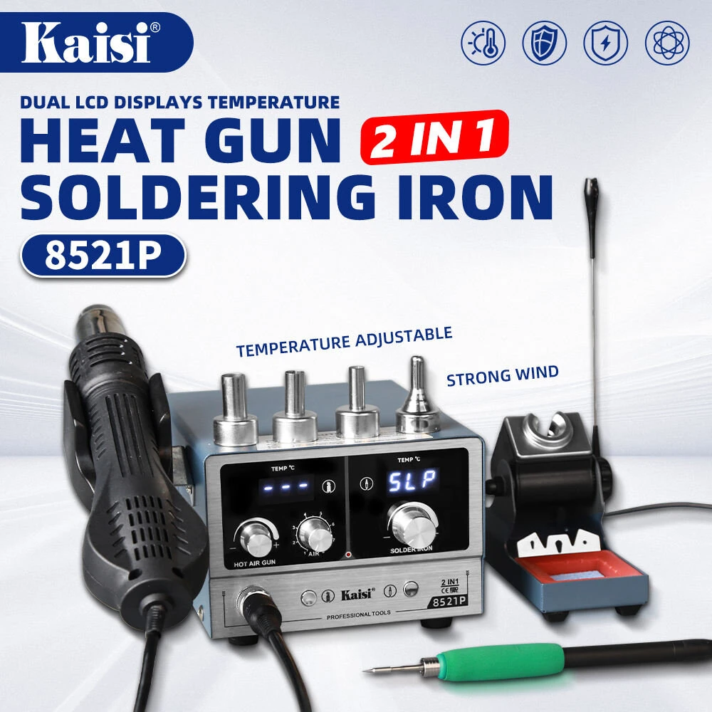 Kaisi 8521P 2 in 1 Soldering Rework Station 800W Hot Air Gun and Soldering Iron Kit with Digital LED Display for Electronics Repair — view 2
