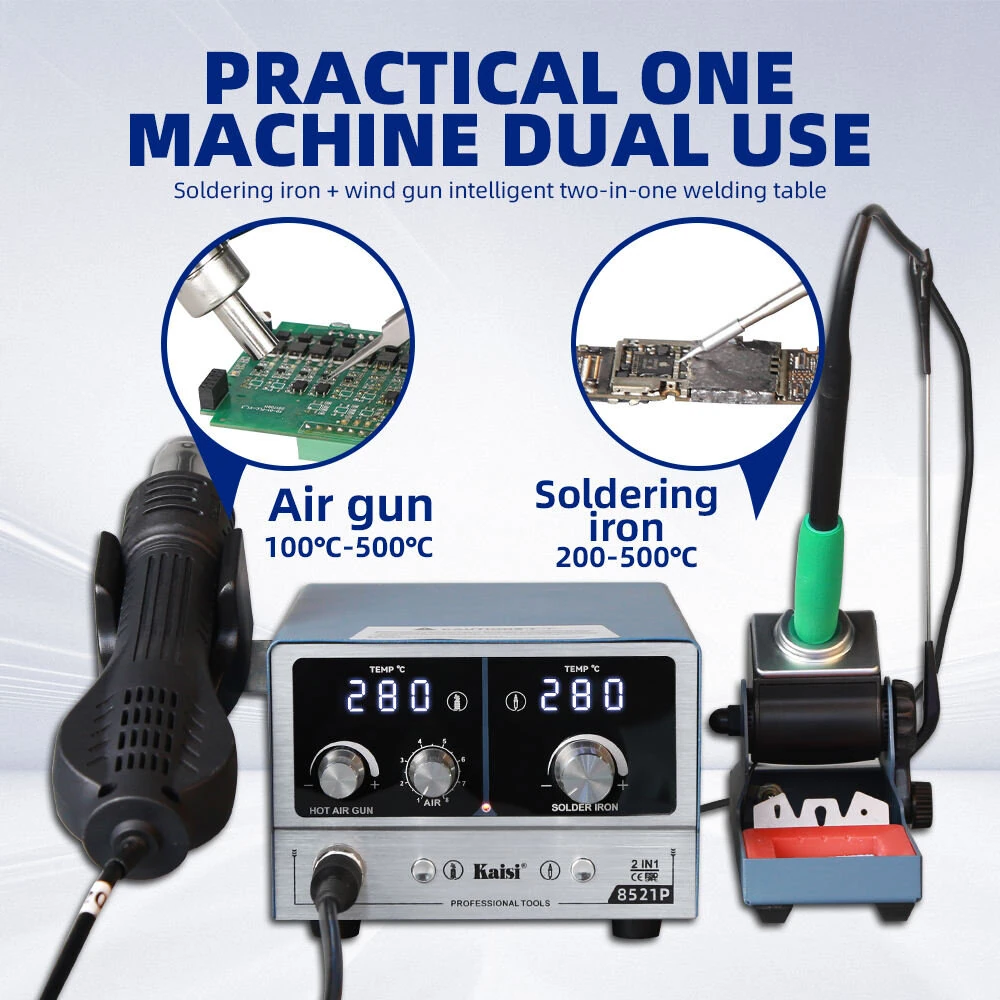 Kaisi 8521P 2 in 1 Soldering Rework Station 800W Hot Air Gun and Soldering Iron Kit with Digital LED Display for Electronics Repair — view 6
