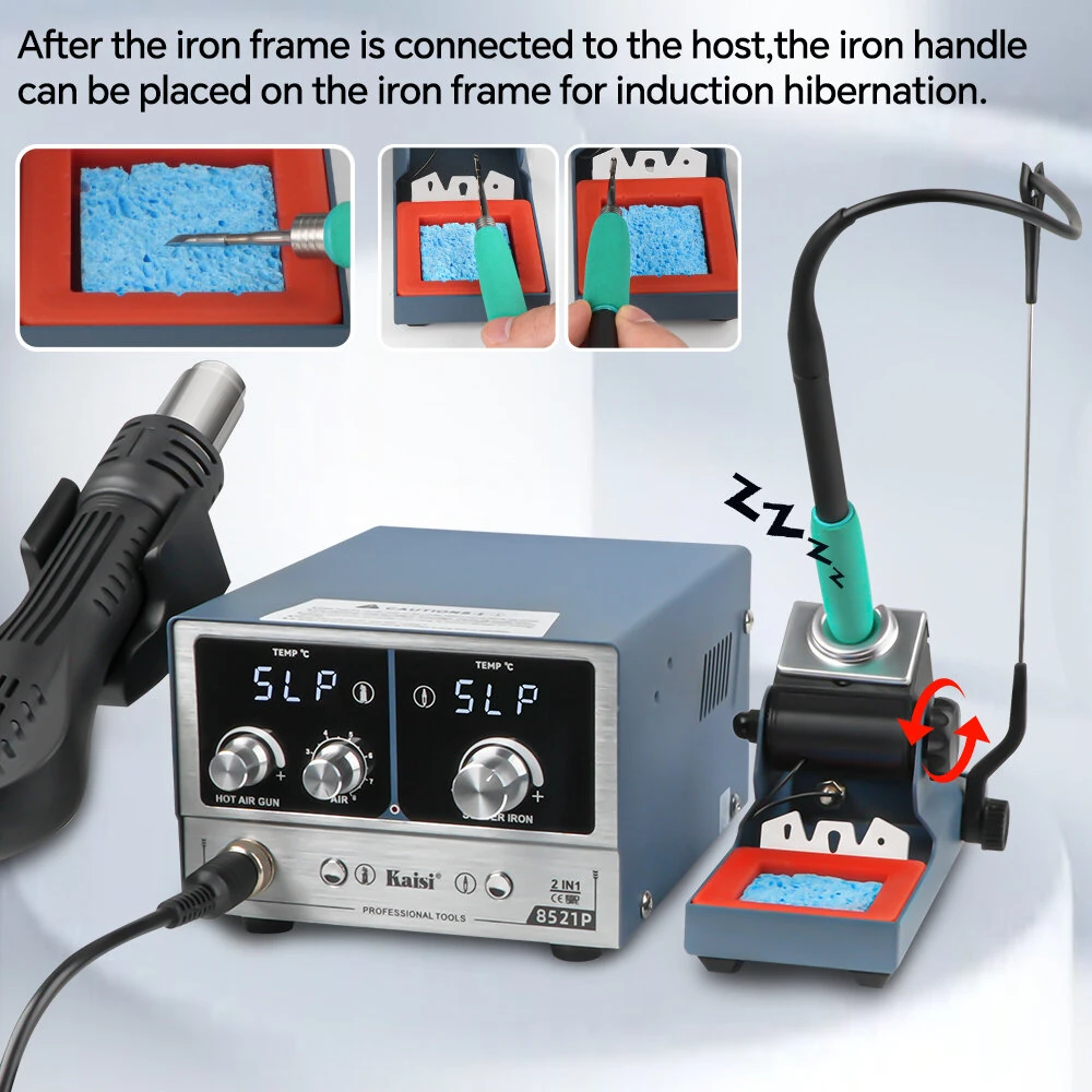 Kaisi 8521P 2 in 1 Soldering Rework Station 800W Hot Air Gun and Soldering Iron Kit with Digital LED Display for Electronics Repair — view 8