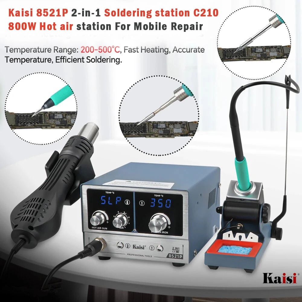 Kaisi 8521P 2 in 1 Soldering Rework Station 800W Hot Air Gun and Soldering Iron Kit with Digital LED Display for Electronics Repair — view 9