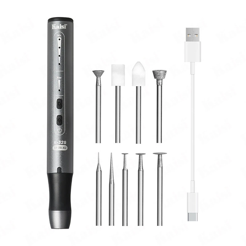 Kaisi K-329 Cordless Electric Polishing Pen 3-Speed Mini Electric Grinder Pen 14500RPM Rechargeable Engraving Polishing Kit with 9 Grinding Heads. — image 1