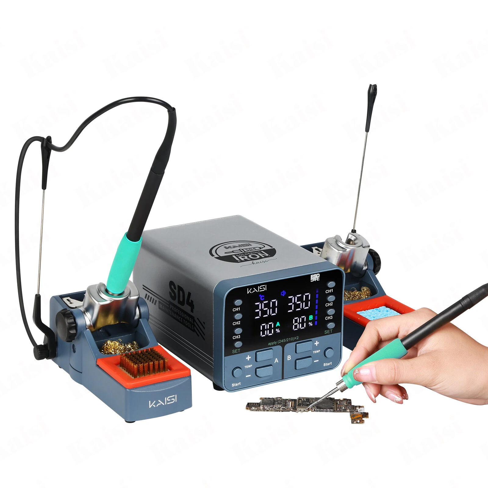 KAISI SD4 240W Dual Channel Digital Soldering Iron Station Professional Welding Rework Station with Fast Heating Compatible with 210 245 Handles — view 3