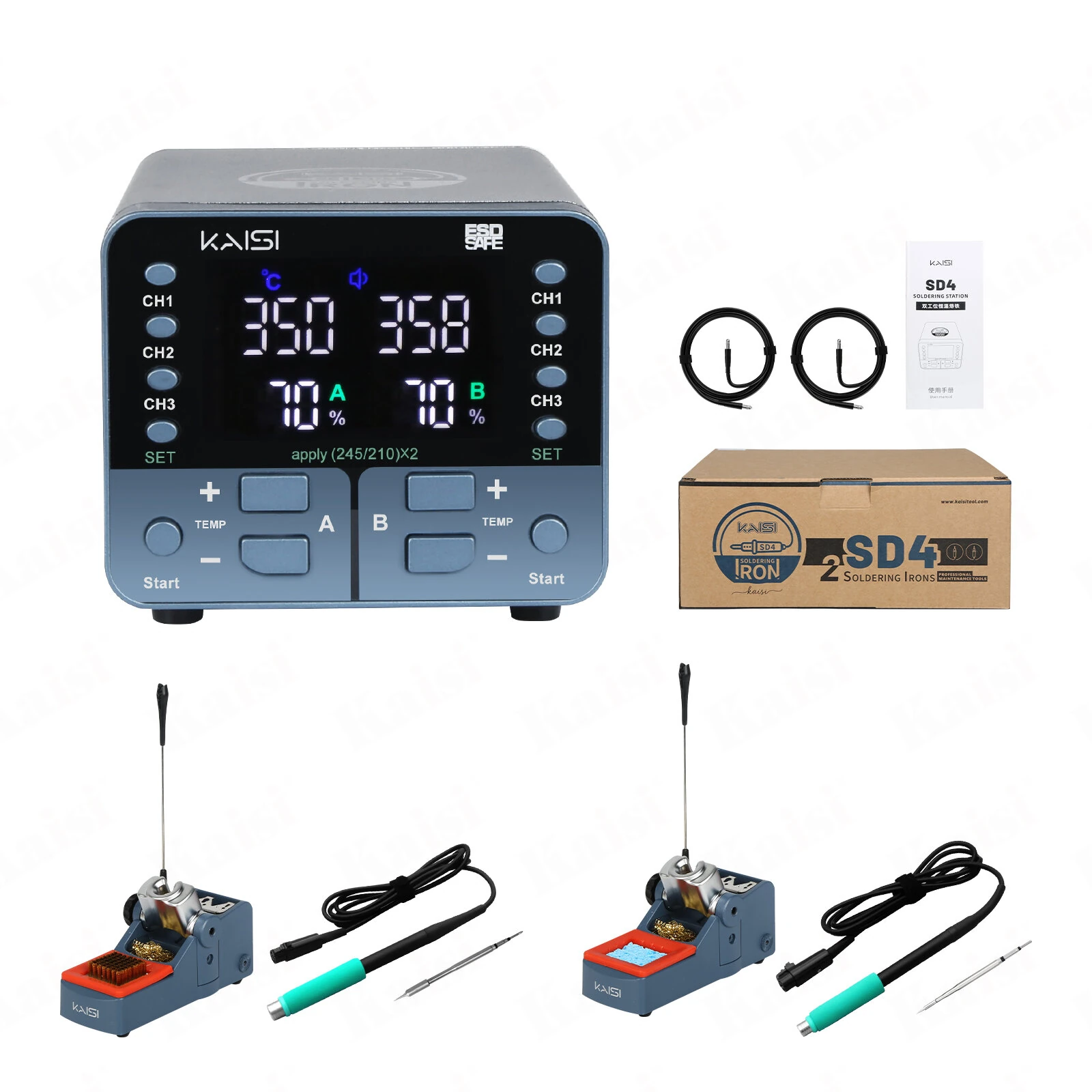 KAISI SD4 240W Dual Channel Digital Soldering Iron Station Professional Welding Rework Station with Fast Heating Compatible with 210 245 Handles — view 6