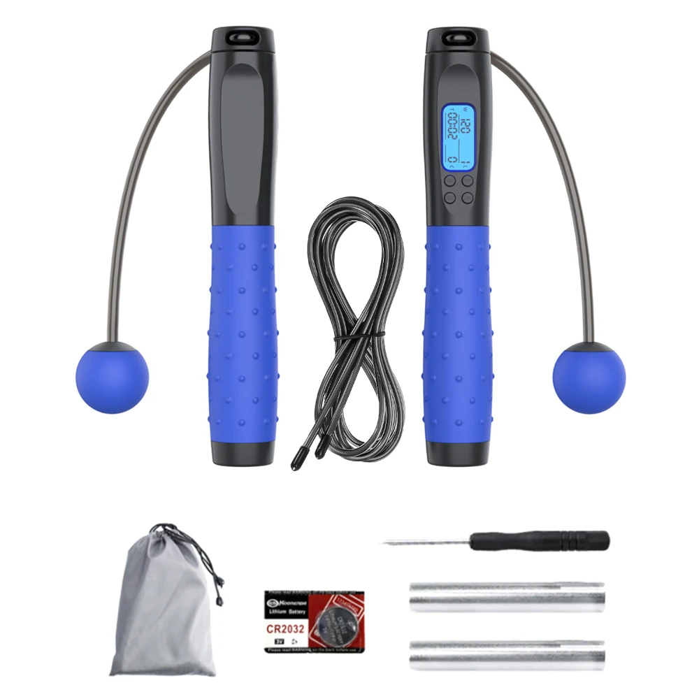 KALOAD 10" Digital Jump Rope with Counter HD LCD Display Ball Bearings Rapid Speed Jump Rope Cable 360°Tangle-free Design Rope / Cordless Option — view 4