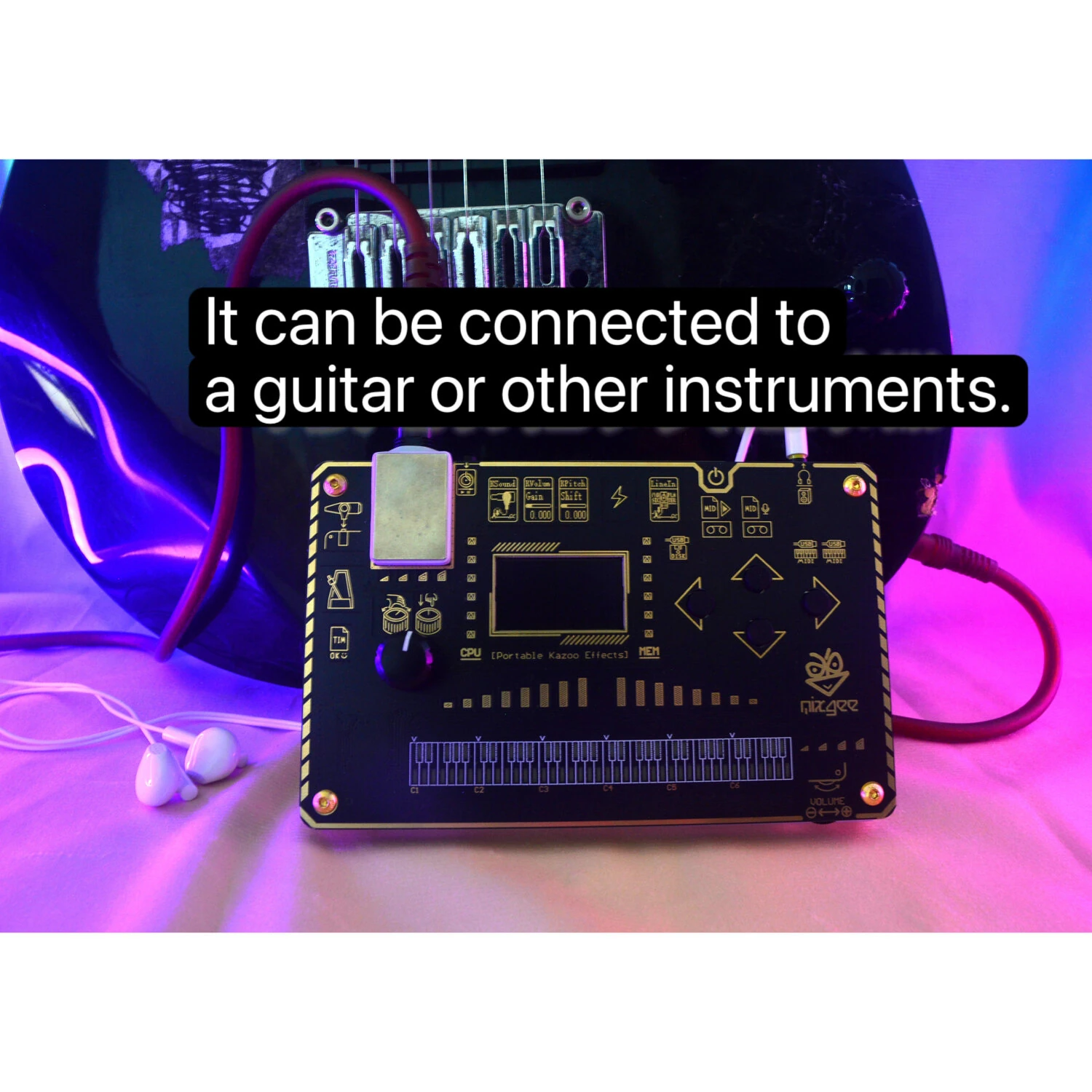 Kazoo Synthesizer Effect Processor 24Bit 48kHz Adjustable Sampling Rate Rechargeable Compatible with Electric Guitar Oscillator Sound Audio Visualization MIDI Patch Sharing Portable Music Device — view 4