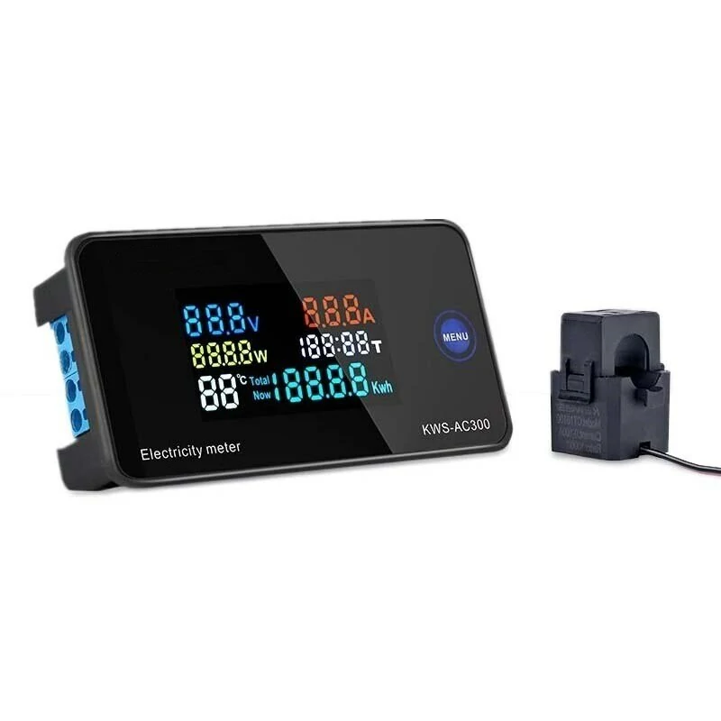 KEWEISI AC 50~300V 20A/100A Digital Electricity Meter Voltmeter Ammeter With CT Power Current Voltage Temperature Measurement — view 2