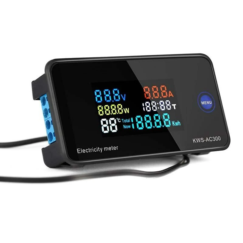 KEWEISI AC 50~300V 20A/100A Digital Electricity Meter Voltmeter Ammeter With CT Power Current Voltage Temperature Measurement — view 3