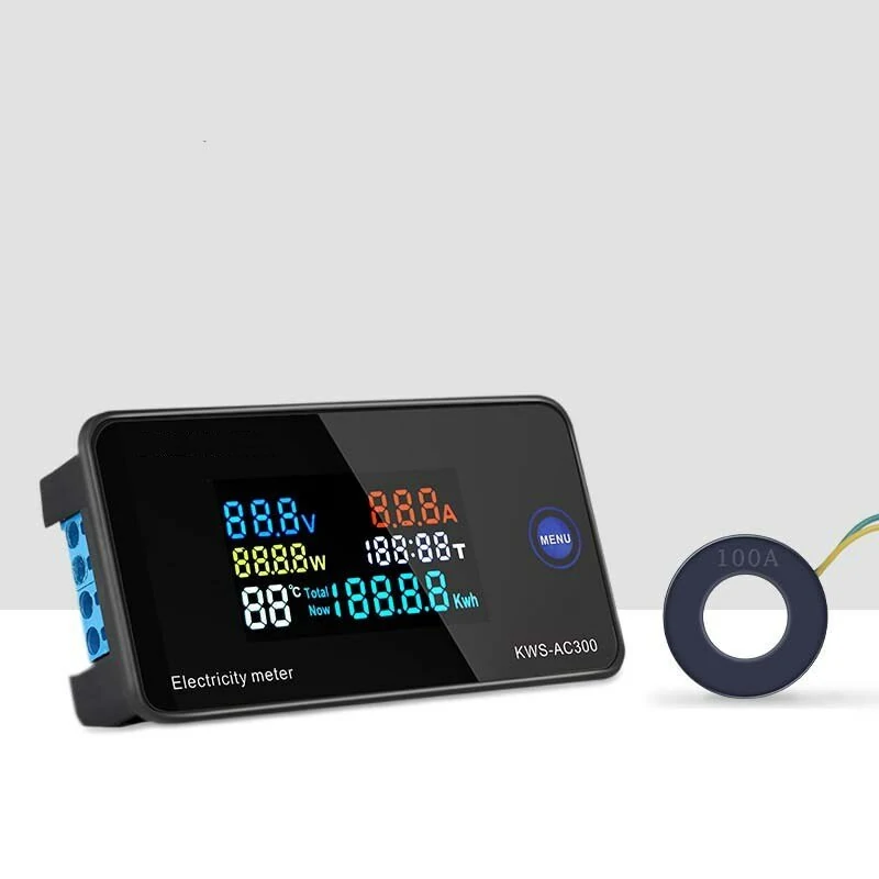 KEWEISI AC 50~300V 20A/100A Digital Electricity Meter Voltmeter Ammeter With CT Power Current Voltage Temperature Measurement — view 4