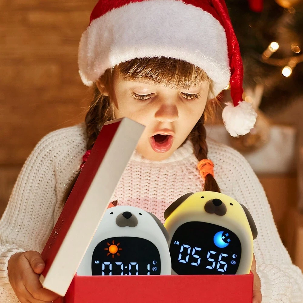 Kids Alarm Clock Sleep Trainer Clock Kids Room Cute Toddler Puppy Shape Night Light Clock Touch Night Light with 6 Types of White Noise 8 Color Night Light — view 11