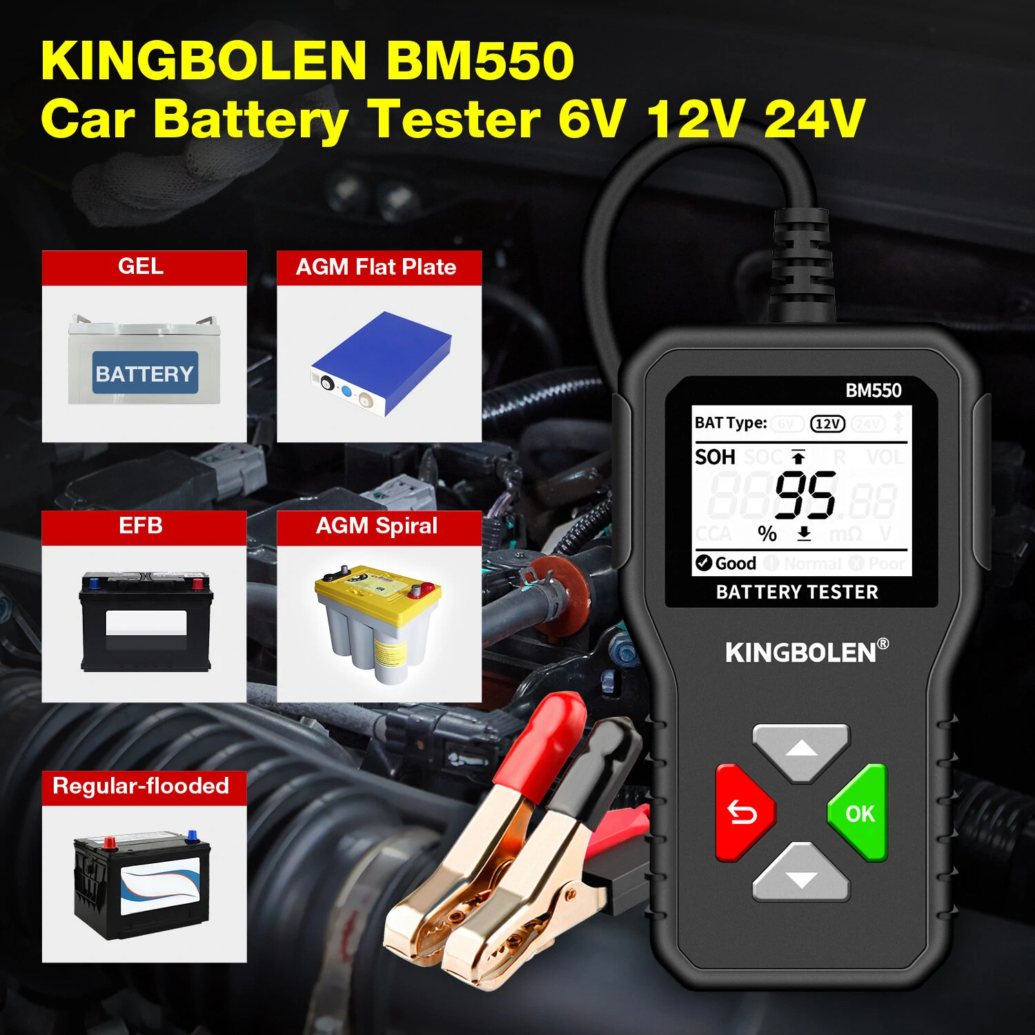 Kingbolen BM550 Car Electric Vehicle 6V 12V 24V Multi-Function Intelligent Digital Display Professional Battery Test Diagnosis — view 6