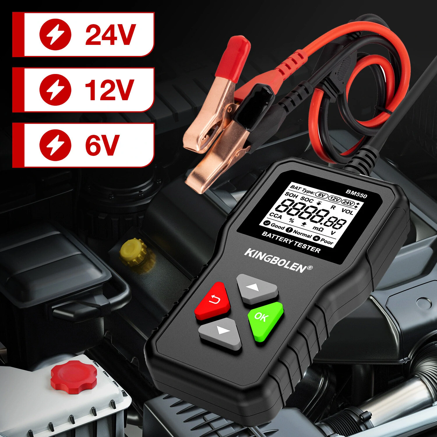Kingbolen BM550 Car Electric Vehicle 6V 12V 24V Multi-Function Intelligent Digital Display Professional Battery Test Diagnosis — view 7