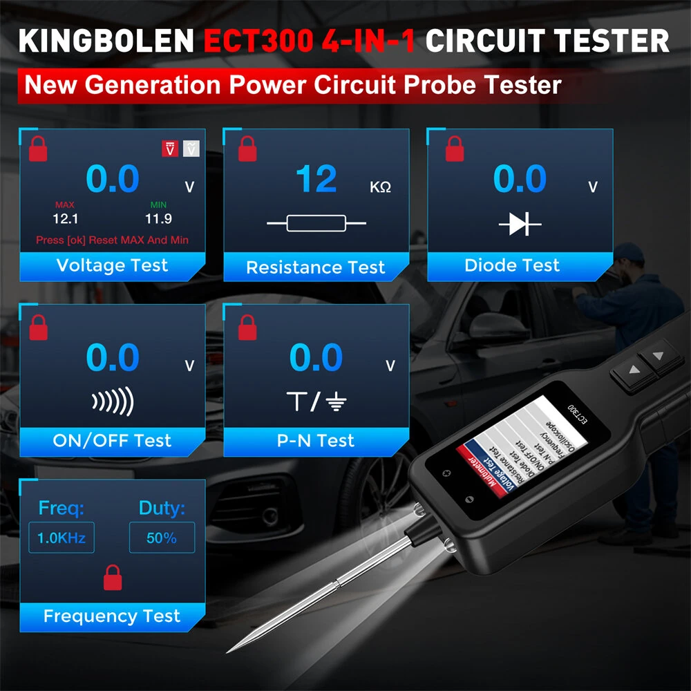 KINGBOLEN ECT300 Auto Electric Circuit Tester 0v-80v Resistance test Component Oscilloscope Probe Kit LED Display Multimeter — view 2