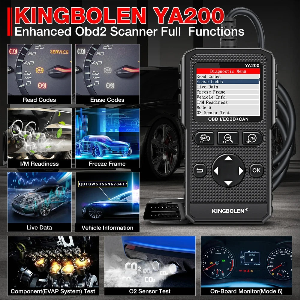 Kingbolen YA200 OBD2 Scanner Multi-Language Car Diagnostic Tool Engine Code Reader DTC Lookup Voltage Test Life Free Update — view 3