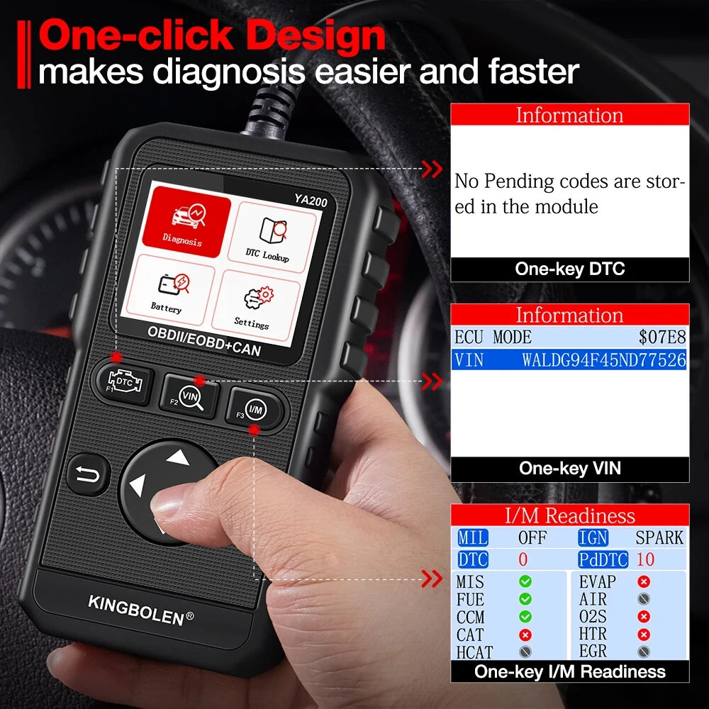 Kingbolen YA200 OBD2 Scanner Multi-Language Car Diagnostic Tool Engine Code Reader DTC Lookup Voltage Test Life Free Update — view 5