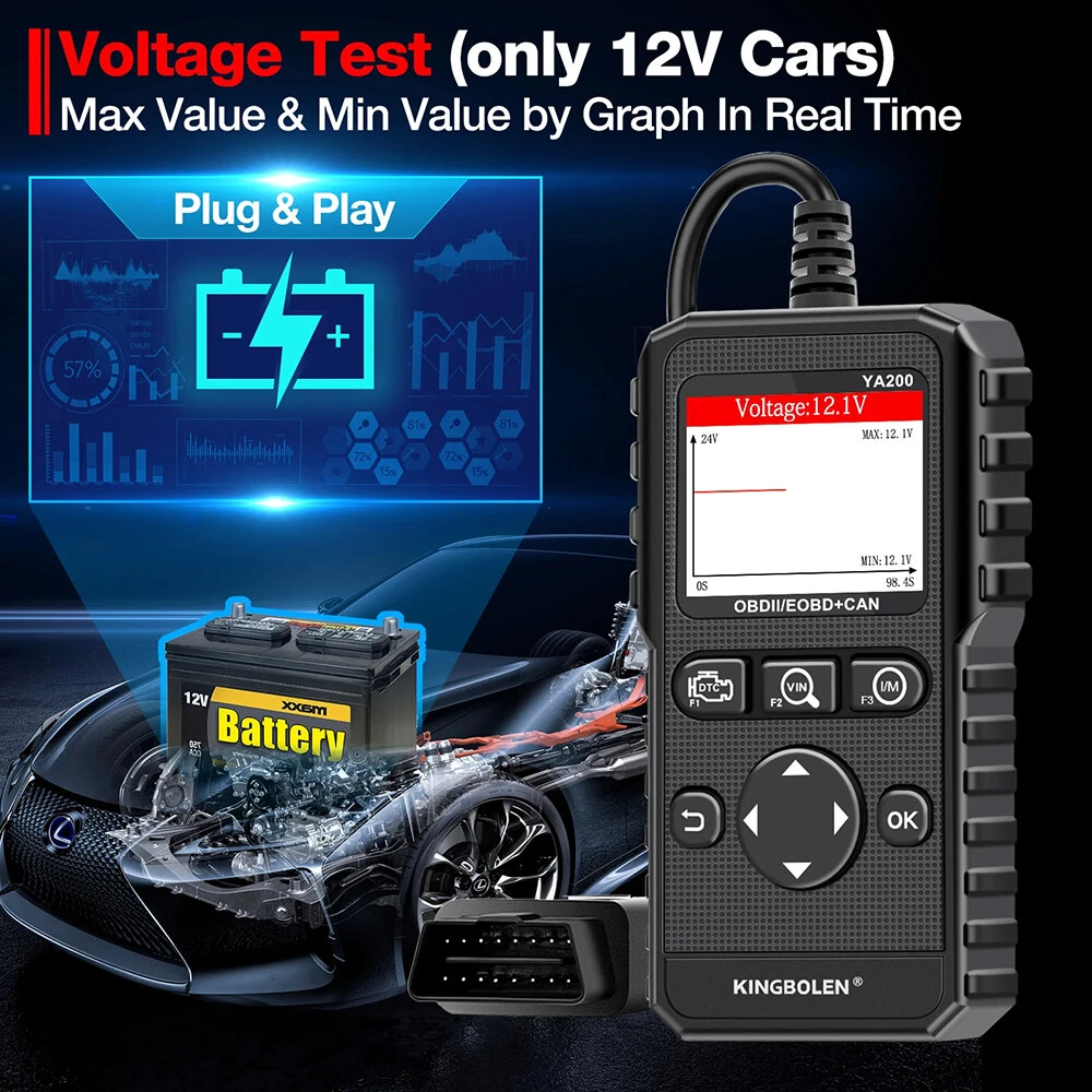 Kingbolen YA200 OBD2 Scanner Multi-Language Car Diagnostic Tool Engine Code Reader DTC Lookup Voltage Test Life Free Update — view 7