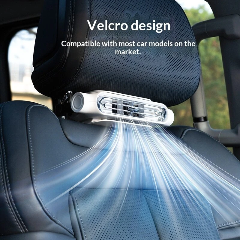 KLX09 Car Seat Fan 3000mAh Battery 3-Speed Adjustable Type-C Charging Hidden Headrest Mount Dual-Duct Turbo Cooling Fan — view 3