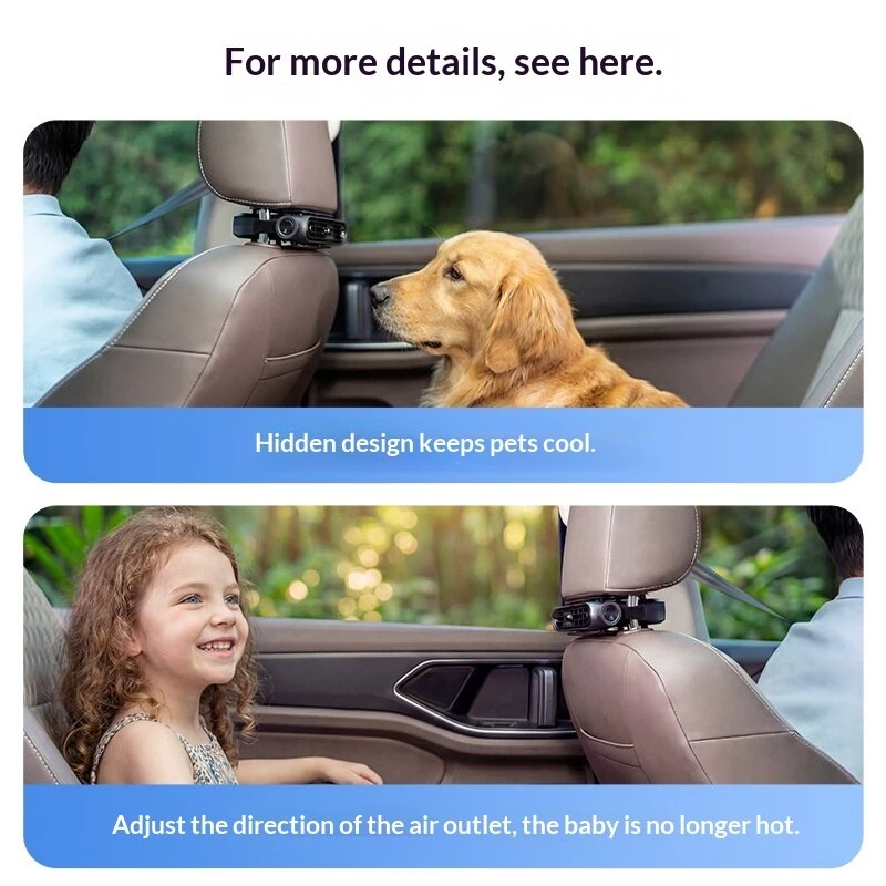 KLX09 Car Seat Fan 3000mAh Battery 3-Speed Adjustable Type-C Charging Hidden Headrest Mount Dual-Duct Turbo Cooling Fan — view 5