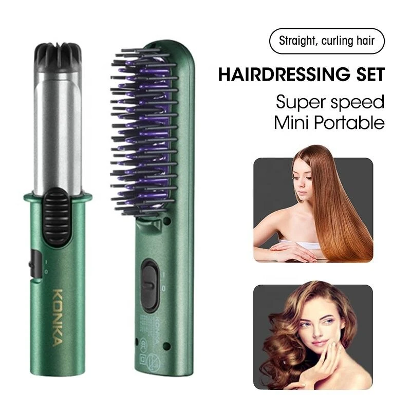 KONKA Mini Portable Hair Styling Kit Curling Iron Straightening Comb Hot Air Comb Hairdressing Set Large Curler Portable Travel Dual-Purpose Barber Curling Iron Straight Hair Comb — view 4