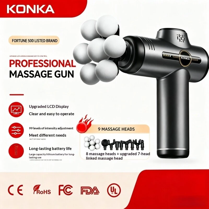 KONKA V1B 7-Head Professional Massage Gun with 9 Massage Heads & LCD Display 99 Speed Levels Adjustable Quiet Operation Portable Muscle Massager for Home Use — view 2