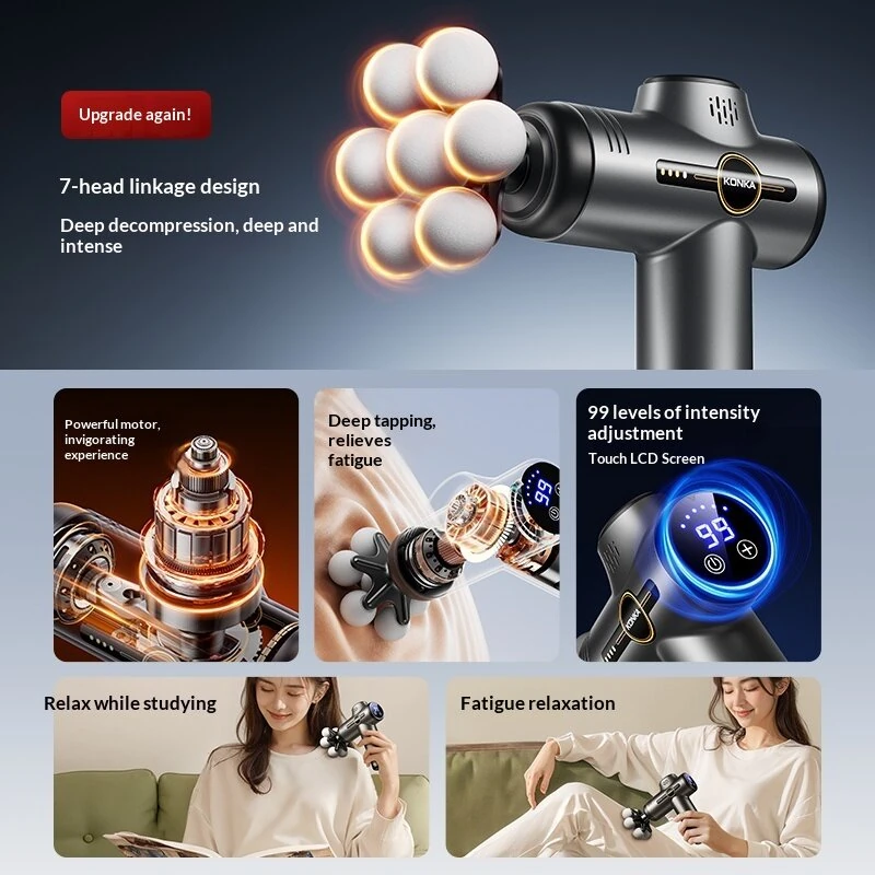 KONKA V1B 7-Head Professional Massage Gun with 9 Massage Heads & LCD Display 99 Speed Levels Adjustable Quiet Operation Portable Muscle Massager for Home Use — view 5