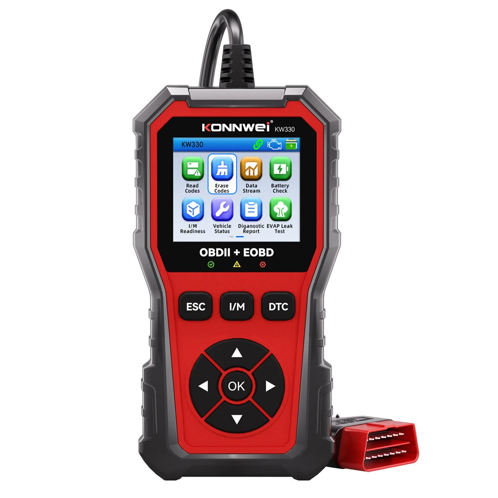 KONNWEI KW330 OBDII EOBD CAN Engine Code Reader 2.8-inch TFT Screen Battery Test Multi-language Car Diagnostic Tool OBD2 Scanner