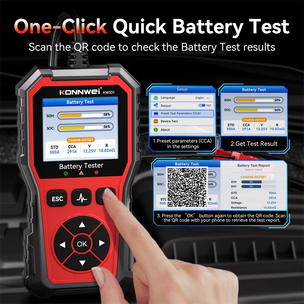 KONNWEI KW331 6V 12V 24V Automotive Lead-Acid Battery Tester Vehicle Battery Tester Analyzer — view 3