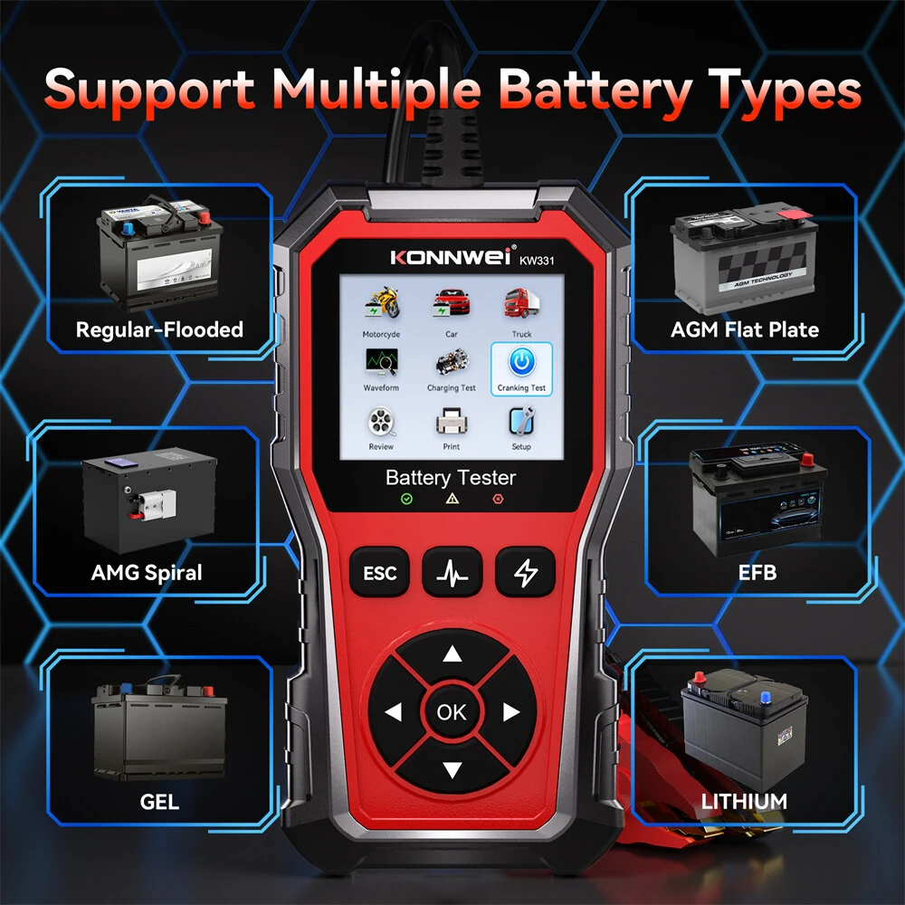 KONNWEI KW331 6V 12V 24V Automotive Lead-Acid Battery Tester Vehicle Battery Tester Analyzer — view 6