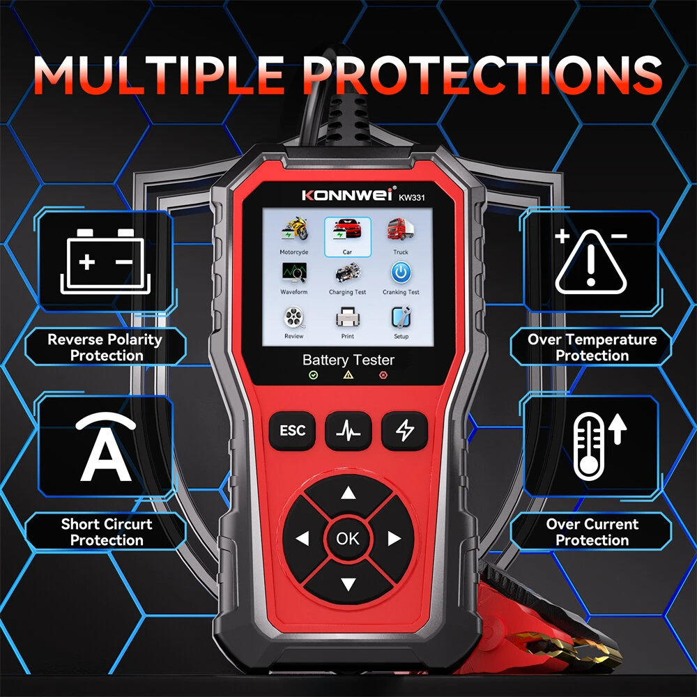 KONNWEI KW331 6V 12V 24V Automotive Lead-Acid Battery Tester Vehicle Battery Tester Analyzer — view 8