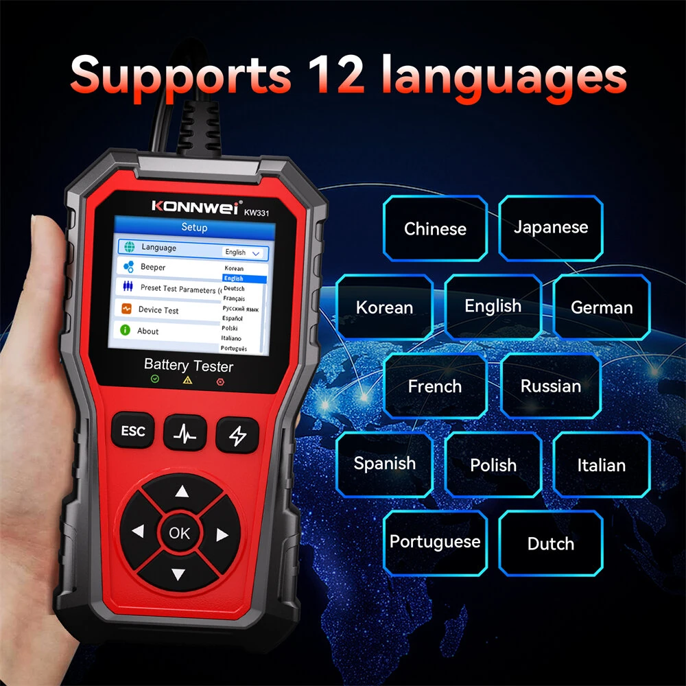 KONNWEI KW331 6V 12V 24V Automotive Lead-Acid Battery Tester Vehicle Battery Tester Analyzer — view 9