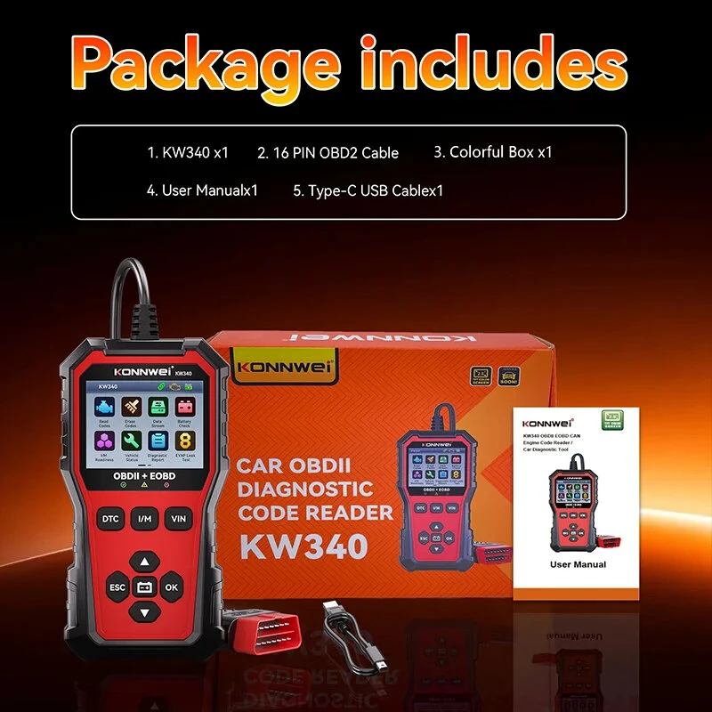 KONNWEi KW340 Car CAN OBD2 EOBD Diagnostic Tool Engine Battery Test Read Fault Code Clear Real-Time Data O2 Inspection Tool — view 10