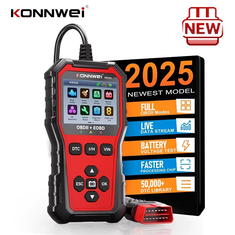 KONNWEi KW340 Car CAN OBD2 EOBD Diagnostic Tool Engine Battery Test Read Fault Code Clear Real-Time Data O2 Inspection Tool — view 2