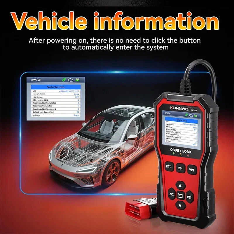 KONNWEi KW340 Car CAN OBD2 EOBD Diagnostic Tool Engine Battery Test Read Fault Code Clear Real-Time Data O2 Inspection Tool — view 5