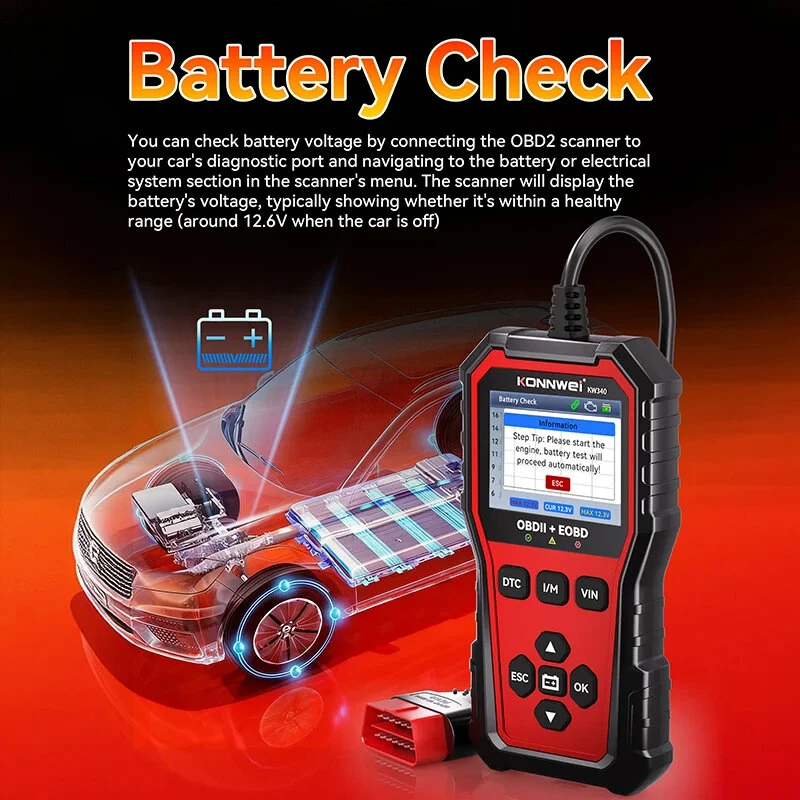 KONNWEi KW340 Car CAN OBD2 EOBD Diagnostic Tool Engine Battery Test Read Fault Code Clear Real-Time Data O2 Inspection Tool — view 6