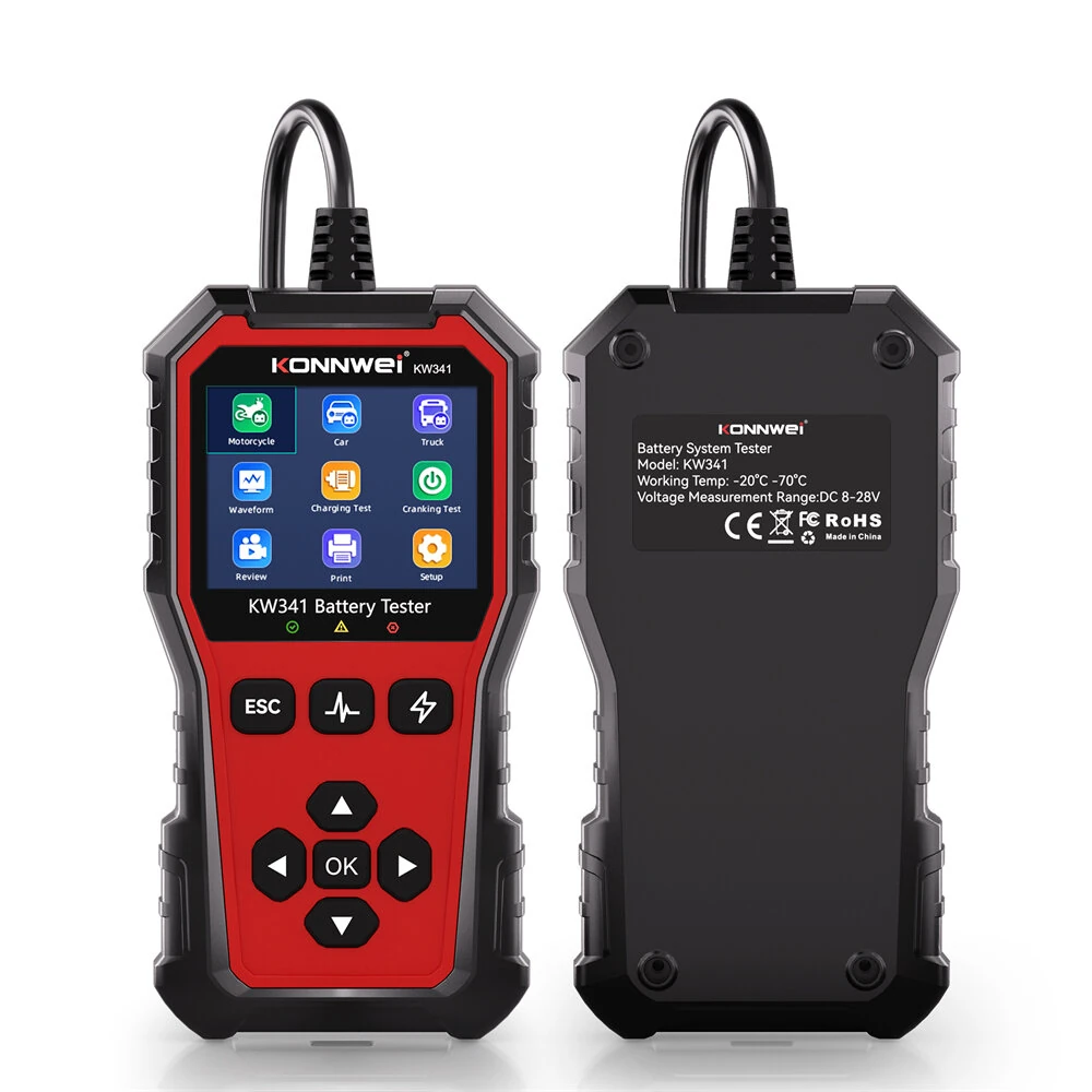 Konnwei KW341 6V 12V 24V Automotive Lead-Acid Battery Tester Analyzer for Cars Motorcycles Truck — Konnwei