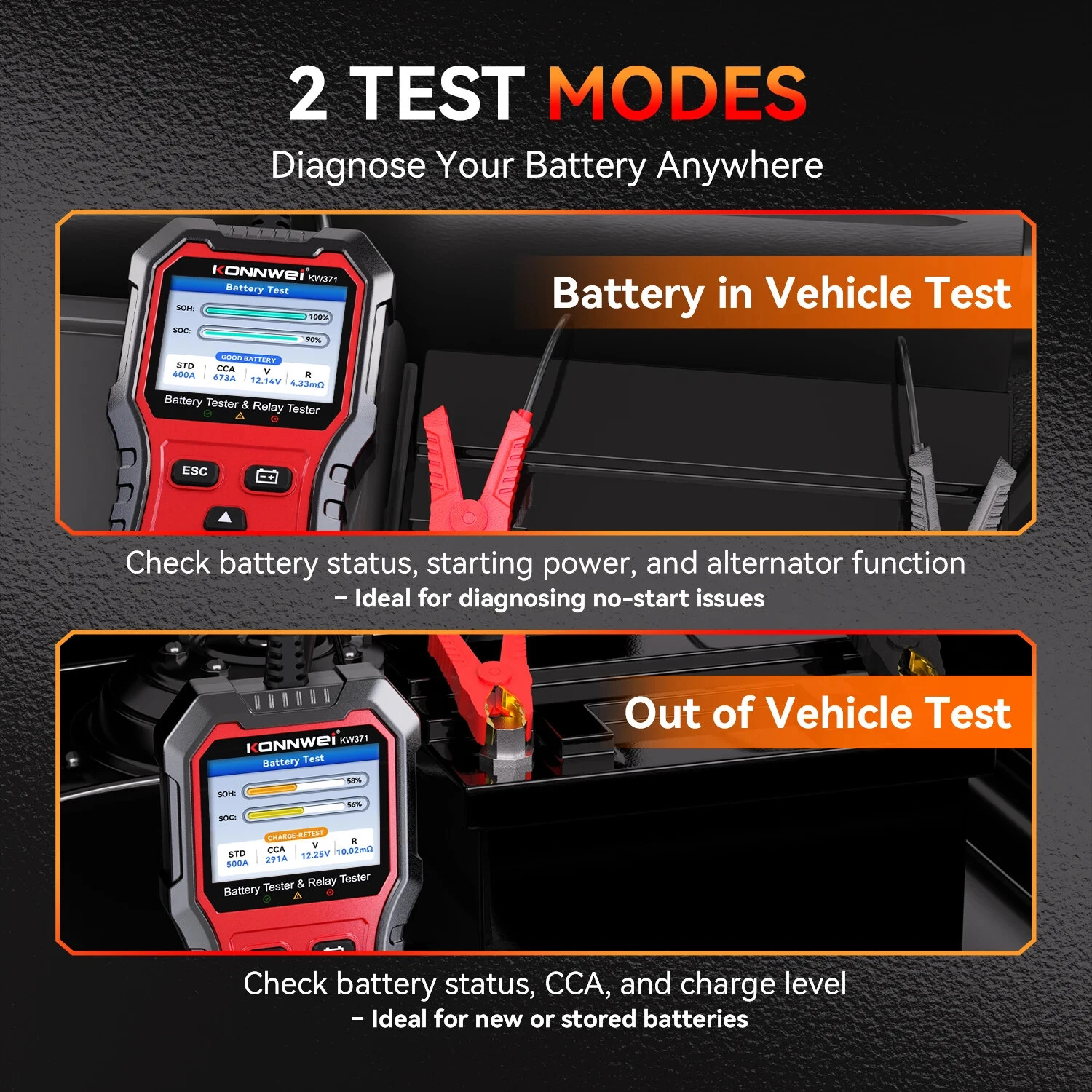 KONNWEI KW371 2 in 1 Car Battery Tester Relay Tester 4/5 Pin 6V 12V 24V Fault Data Printing Start Test Charging Scan Tool — view 10