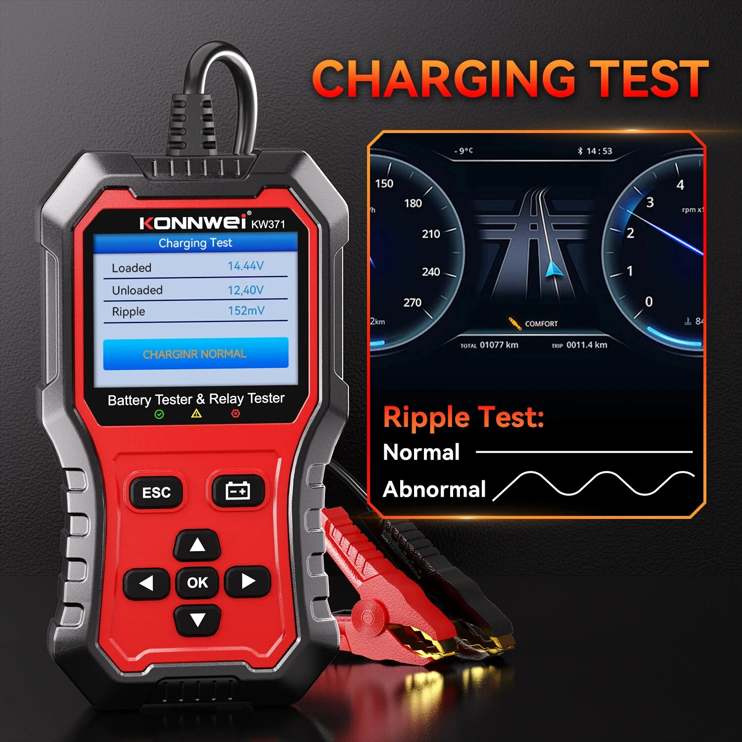 KONNWEI KW371 2 in 1 Car Battery Tester Relay Tester 4/5 Pin 6V 12V 24V Fault Data Printing Start Test Charging Scan Tool — view 5
