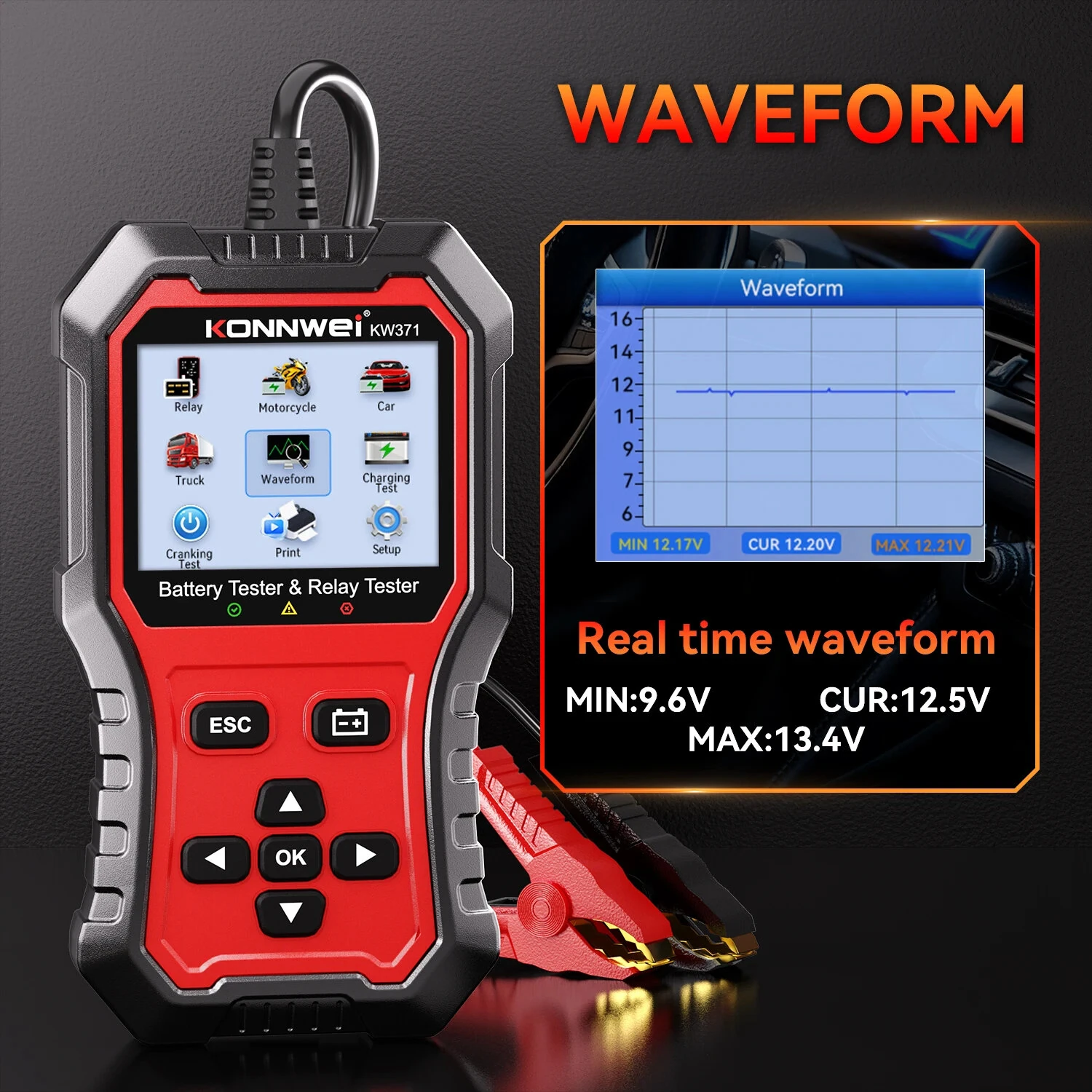 KONNWEI KW371 2 in 1 Car Battery Tester Relay Tester 4/5 Pin 6V 12V 24V Fault Data Printing Start Test Charging Scan Tool — view 7