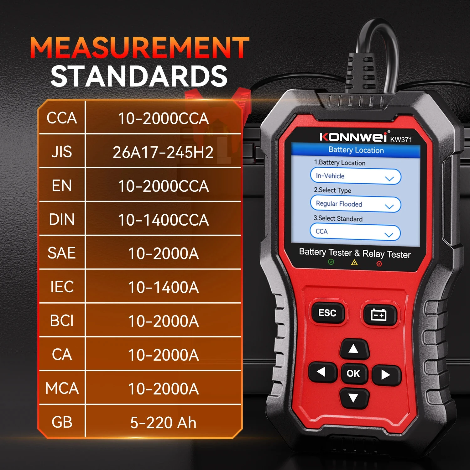 KONNWEI KW371 2 in 1 Car Battery Tester Relay Tester 4/5 Pin 6V 12V 24V Fault Data Printing Start Test Charging Scan Tool — view 8