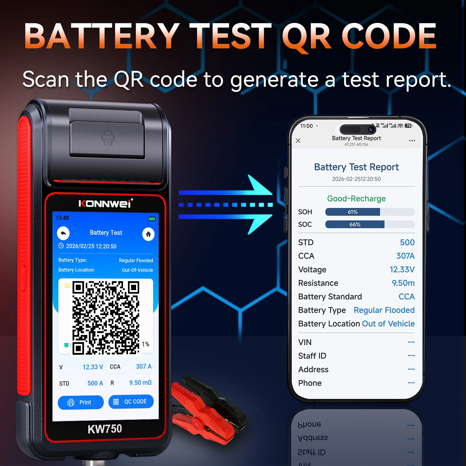 KONNWEI KW750 Car Battery Tester 6V 12V 24V with Printer 4.6 Inch Touch Screen Automotive Load Analyzer for AGM GEL EFB Lithium Cranking Charging System — view 2