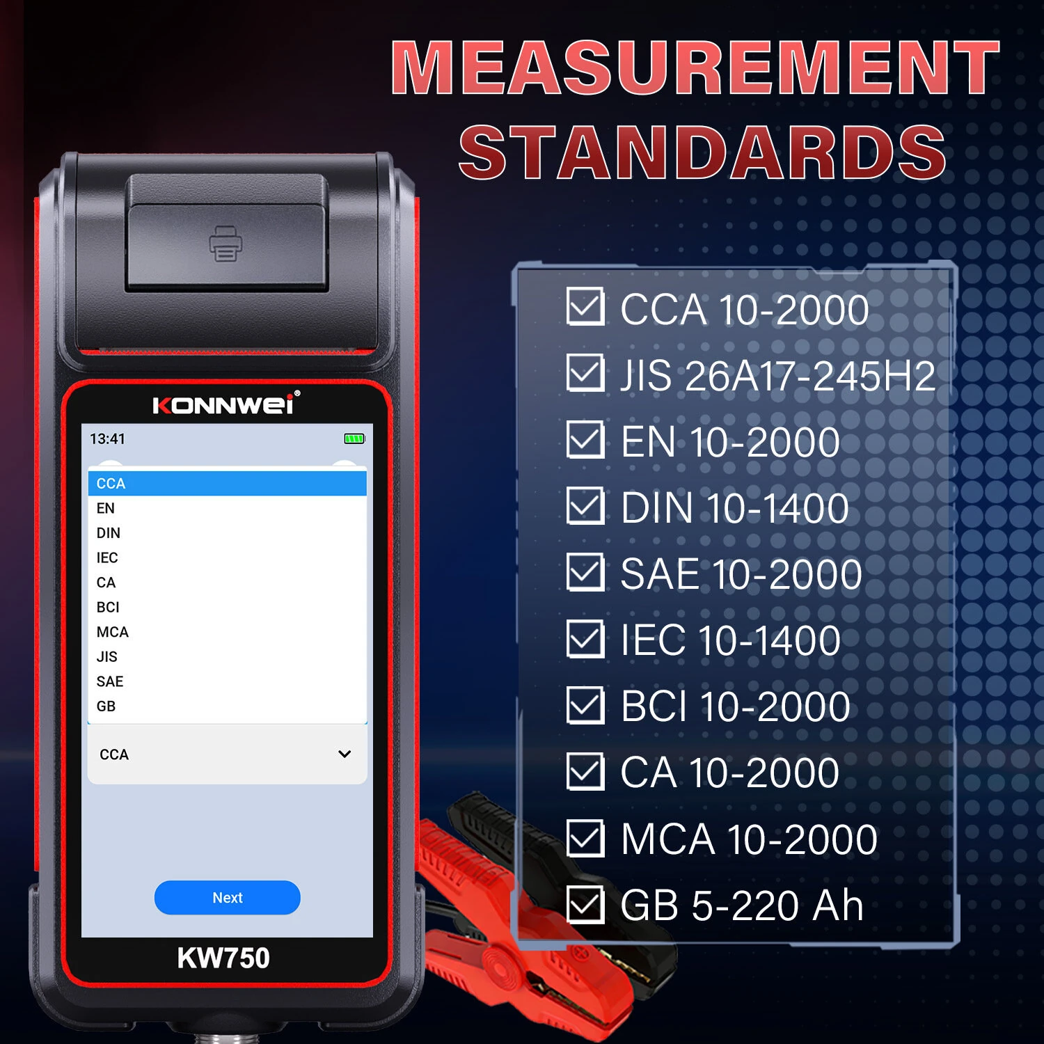 KONNWEI KW750 Car Battery Tester 6V 12V 24V with Printer 4.6 Inch Touch Screen Automotive Load Analyzer for AGM GEL EFB Lithium Cranking Charging System — view 3